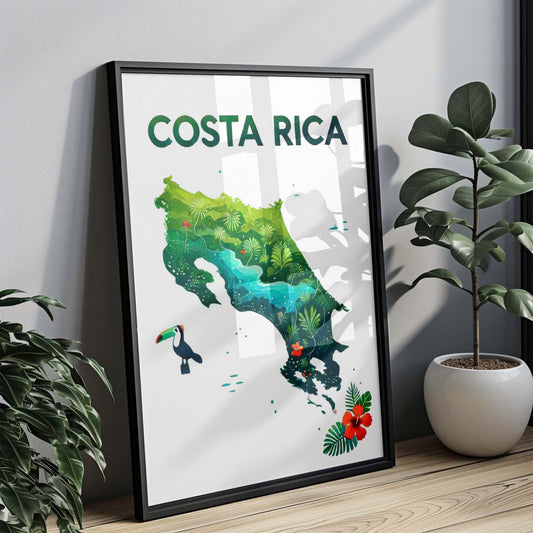 Costa Rica Print Tropical Wall Art, Travel Home Decor, Housewarming & College Gift, Costa Rica Map Artwork, Vibrant Coastal Poster