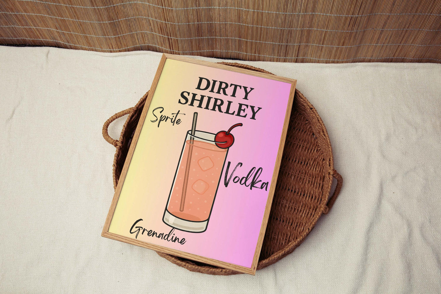 Dirty Shirley Wall Art Print, Cocktail Artwork, Alcohol Drink, Modern Home Decor, Bar Sign, Gift for Cocktail Lover, Digital Download