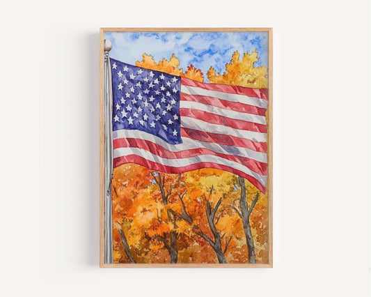 American Flag Wall Art | Patriotic USA Poster | United States Home Decor | Vintage American Flag Print for Living Room & Office