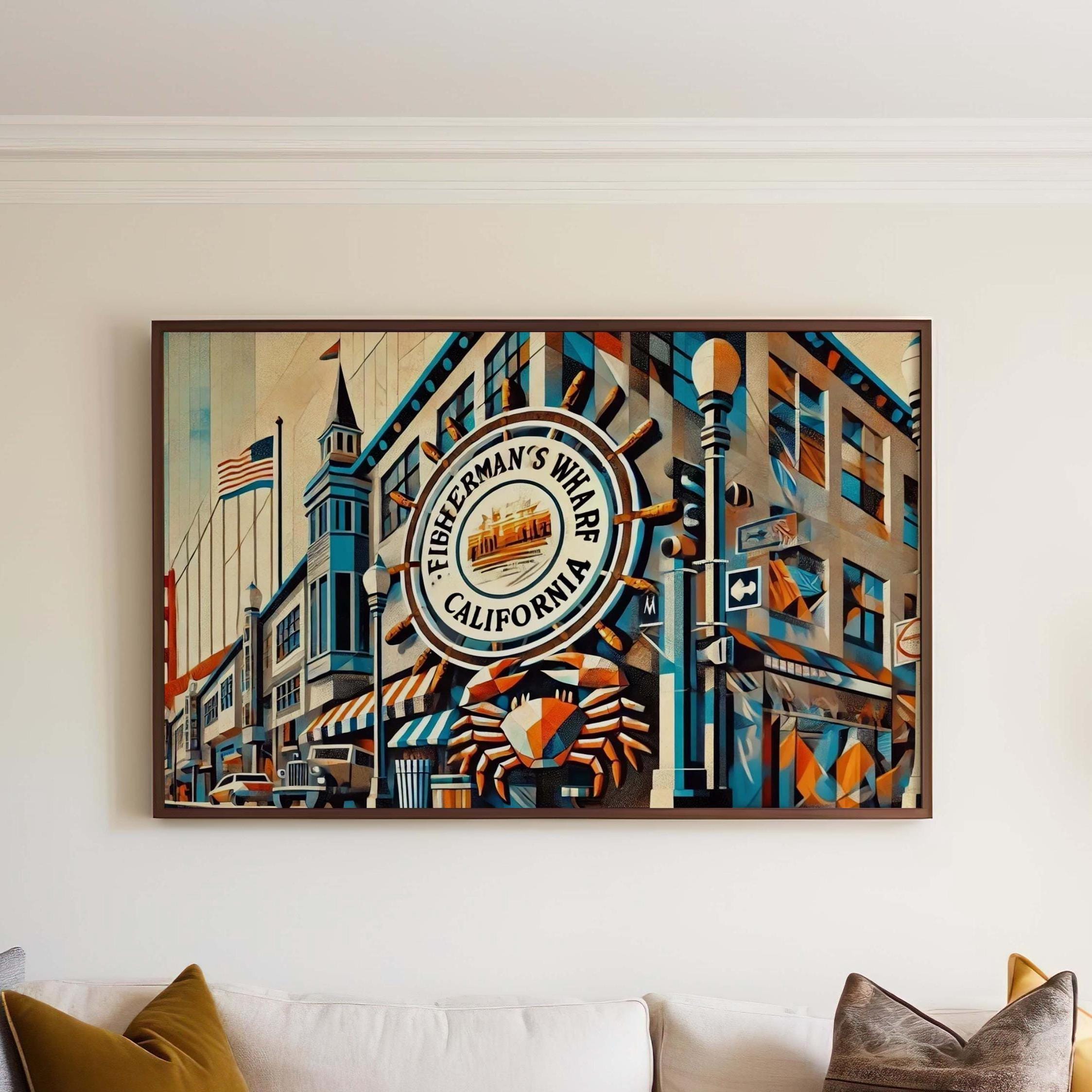 Fisherman Wharf Wall Art San Francisco Cubism Print Travel Poster CA Gift Housewarming Decor