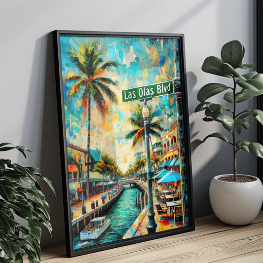 Las Olas Boulevard Wall Art Print, Fort Lauderdale Travel Poster, FL Decor, Housewarming Gift, Beachside Cityscape, Coastal Living Artwork