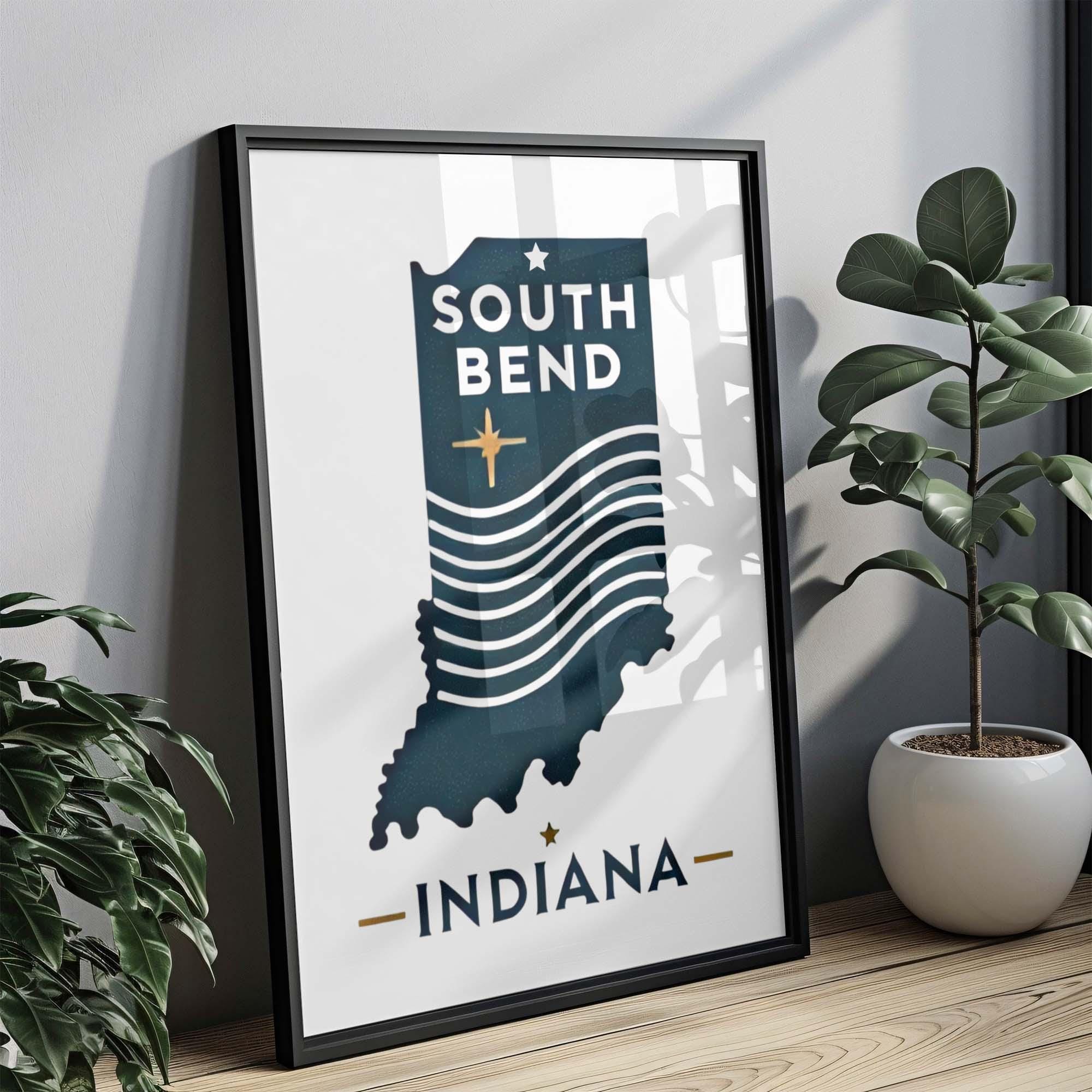 South Bend Print - Indiana Wall Art, Travel Decor, College Town Gift, Housewarming & Home Decoration, IN Artwork Poster