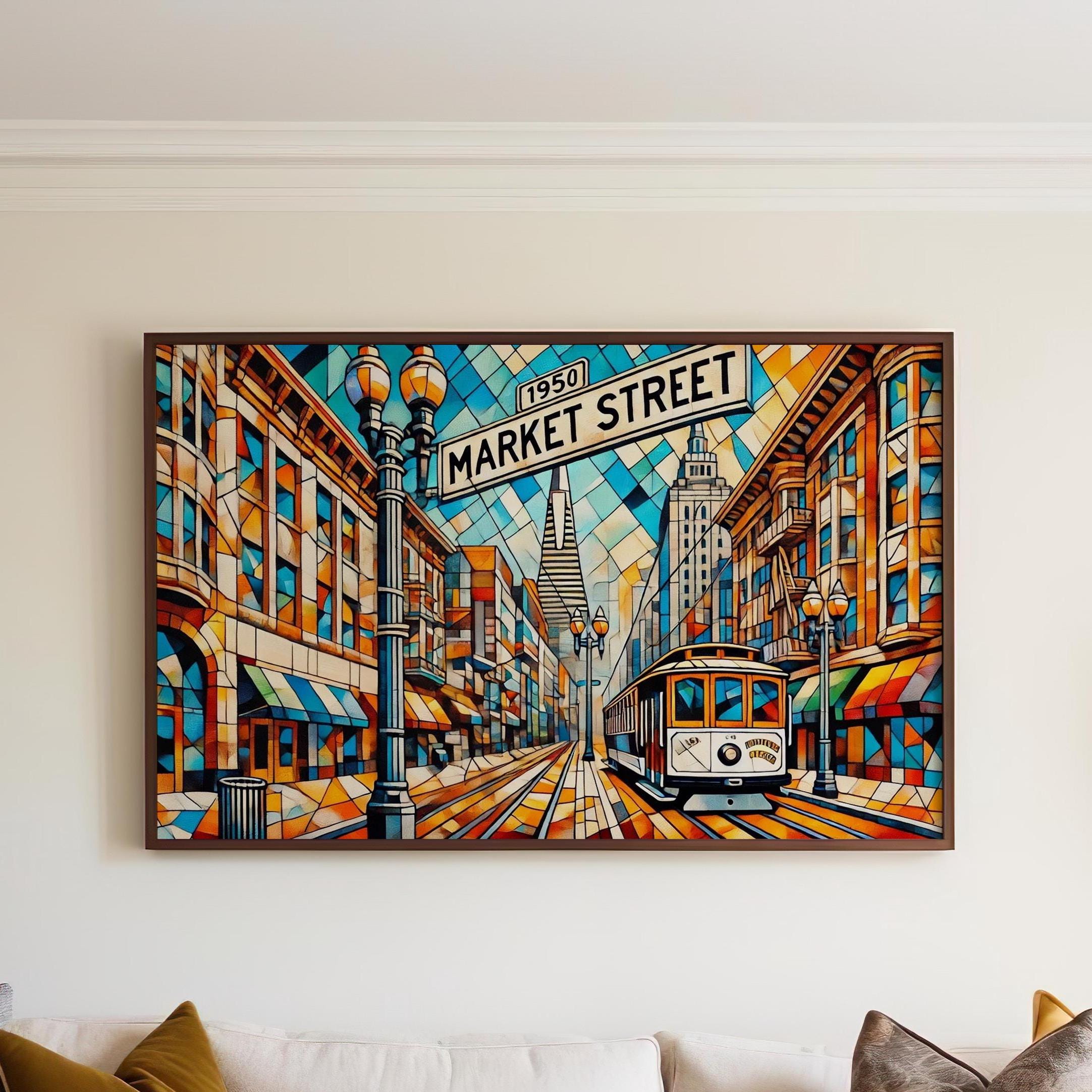 Market St Wall Art, Market Street Cubism Print, California Cubism Art, San Francisco Gift, Travel Print, Travel Poster, Housewarming Gift