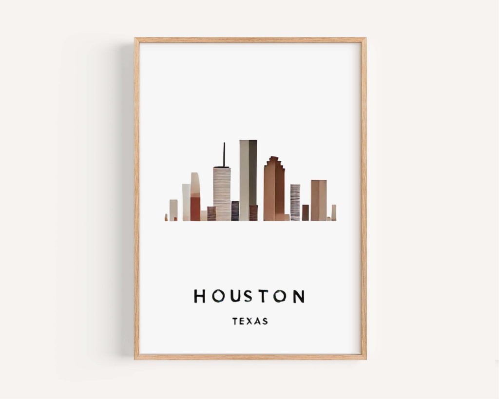 Houston Print Wall Art - Texas Decor, Travel Gift, Houston Skyline, Housewarming & College Room Artwork, TX Map Print, Home Decoration