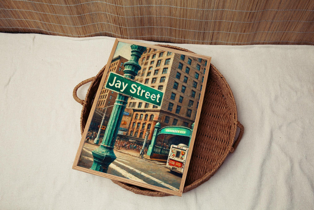 Jay Street Oil Painting Art Print: Downtown Brooklyn NYC Travel Poster