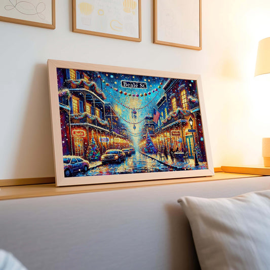 Beale Street Christmas Art Print – Memphis Holiday Wall Decor, Blues Music Winter Scene