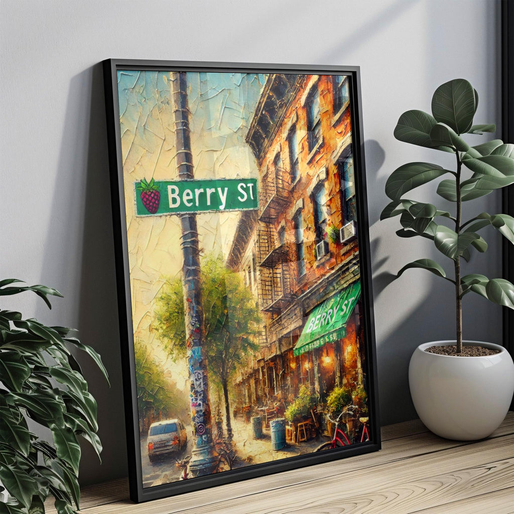 Berry Street Oil Painting Art Print: Williamsburg Brooklyn NYC Travel Poster