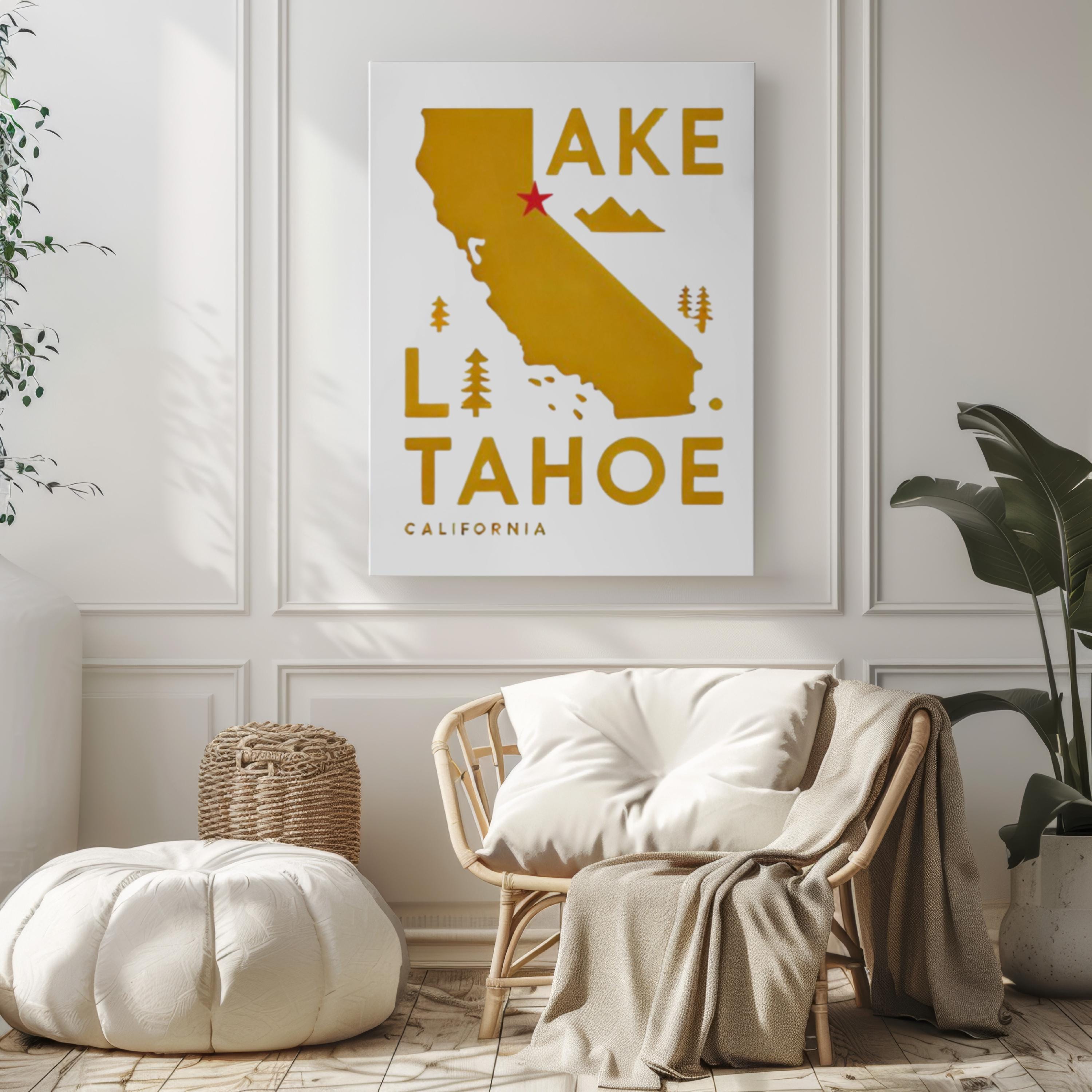 Lake Tahoe Wall Art Map - California, Nevada, USA