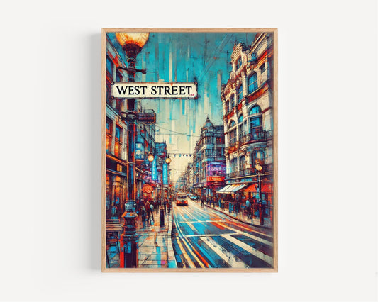 West Street Wall Art Print - Brighton UK Travel Poster, Housewarming Gift, United Kingdom Home Decor