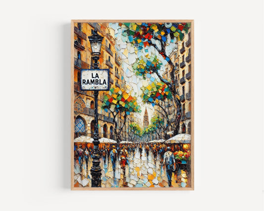 La Rambla Barcelona Wall Art, Spain Travel Poster, Cityscape Print, Housewarming Gift, Vibrant Street Scene, Museum-Grade Fine Art Paper