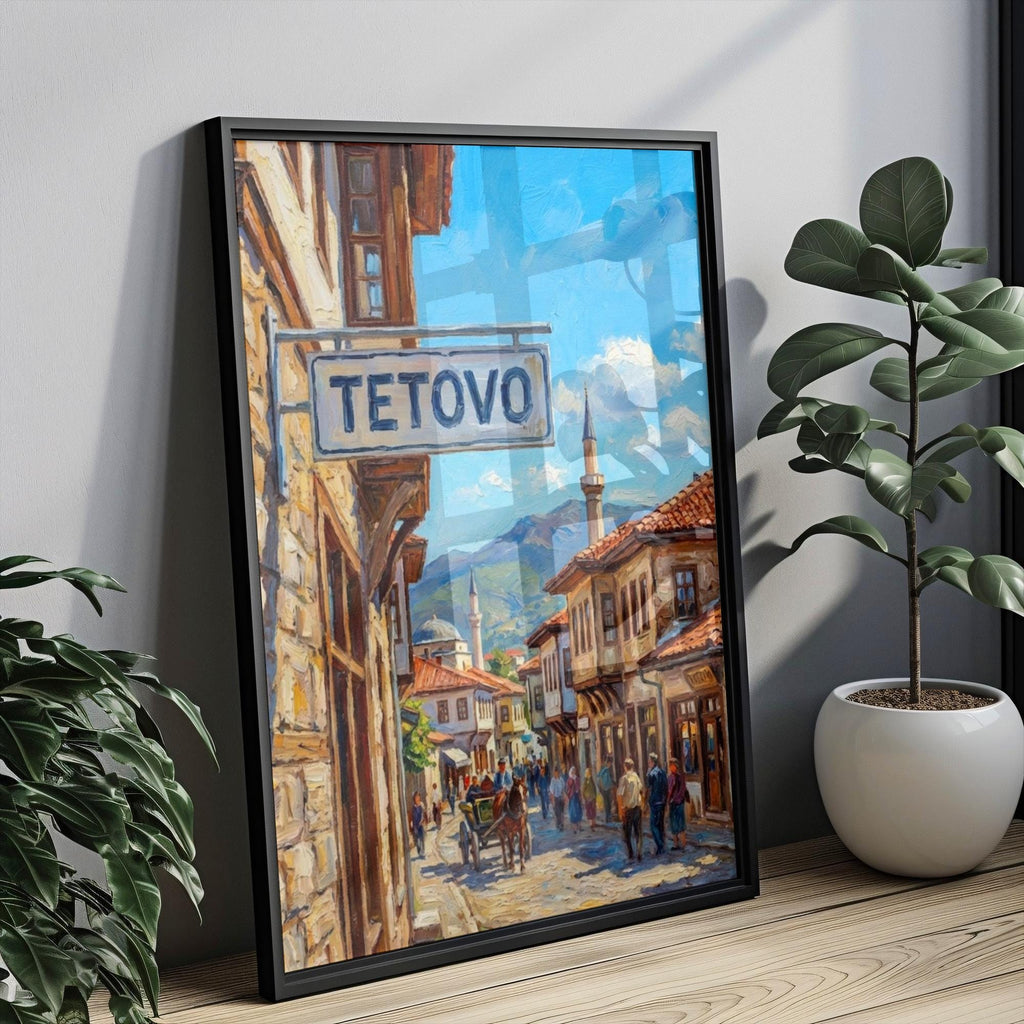 Tetovo Oil Painting Art Print: North Macedonia Street Sign Travel Poster