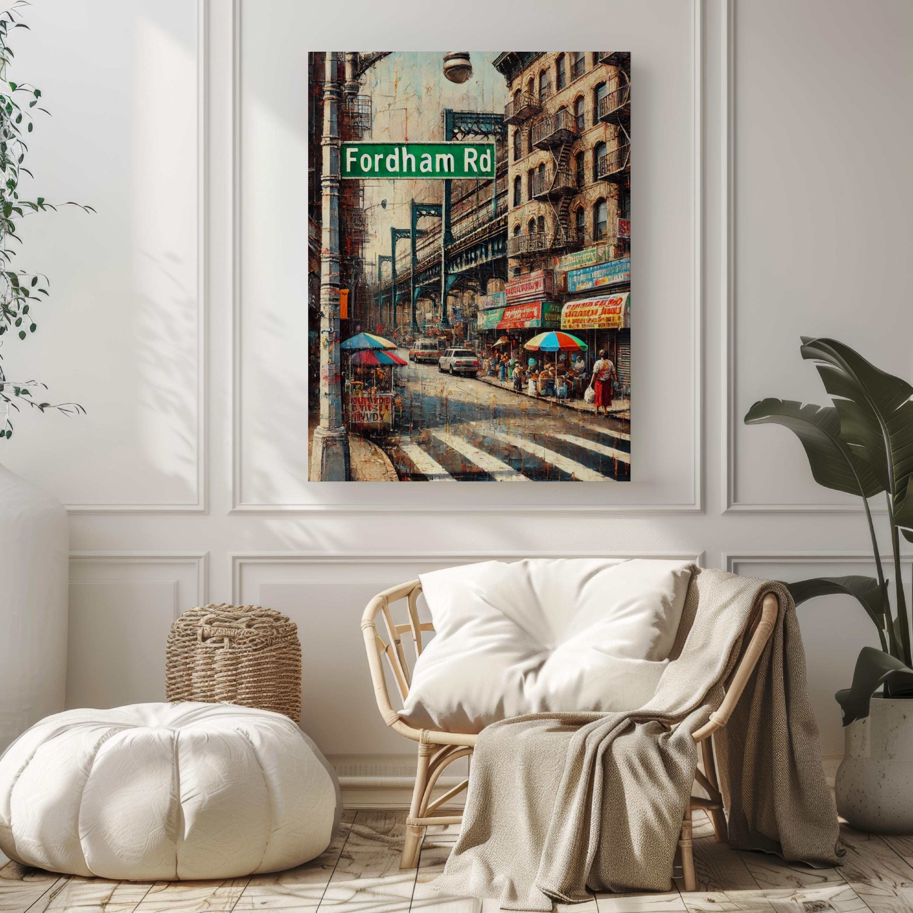 Fordham Drive Oil Painting Art Print: Bronx NYC Street Sign Travel Poster