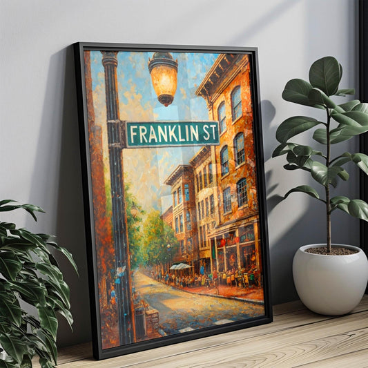 Chapel Hill Franklin St Wall Art Print - North Carolina Travel Poster, Chapel Hill Gift, Modern Home Decor, NC Map Illustration