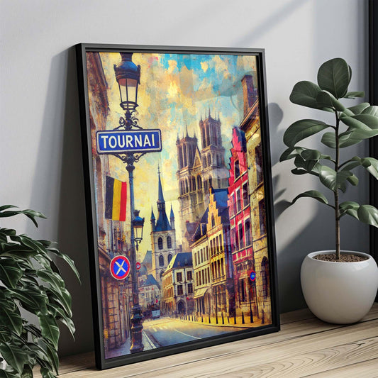 Tournai Art Print - Belgium City Wall Decor, Travel Poster, European Gift & Housewarming Present, Tournai Wall Art Illustration