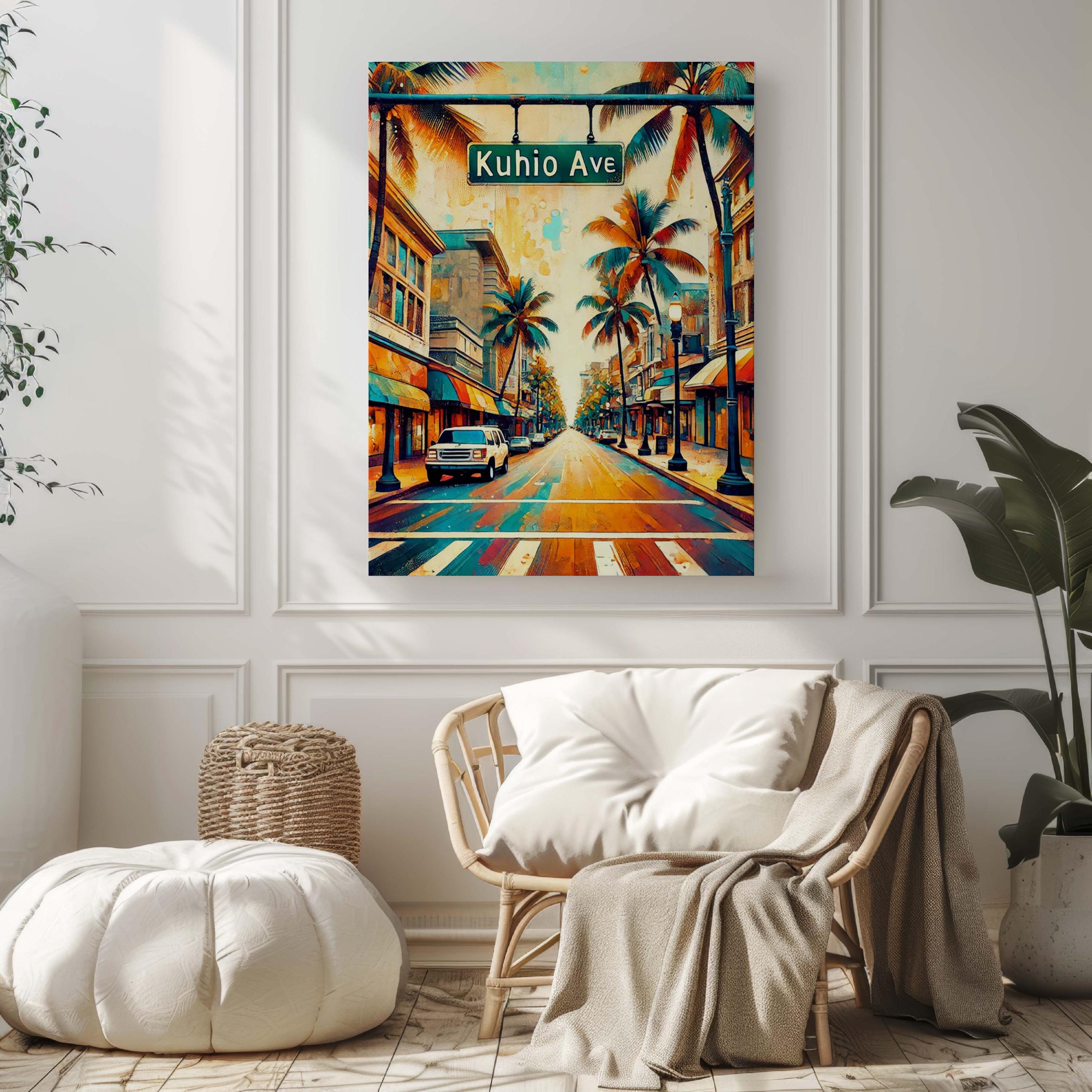 Kuhio Ave Wall Art - Oahu Print Travel Poster, Honolulu Gift, Hawaii Artwork, Housewarming & Vacation Decor