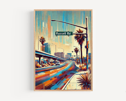 Las Vegas Russell Rd Wall Art Print, Travel Poster Nevada, Unique Las Vegas Gift, Housewarming Decor, Vintage Style City Map Art
