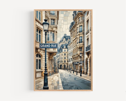 Luxembourg Art Grand Rue Wall Art Print – European Travel Poster, Luxembourg Gift, Housewarming & Souvenir Decoration