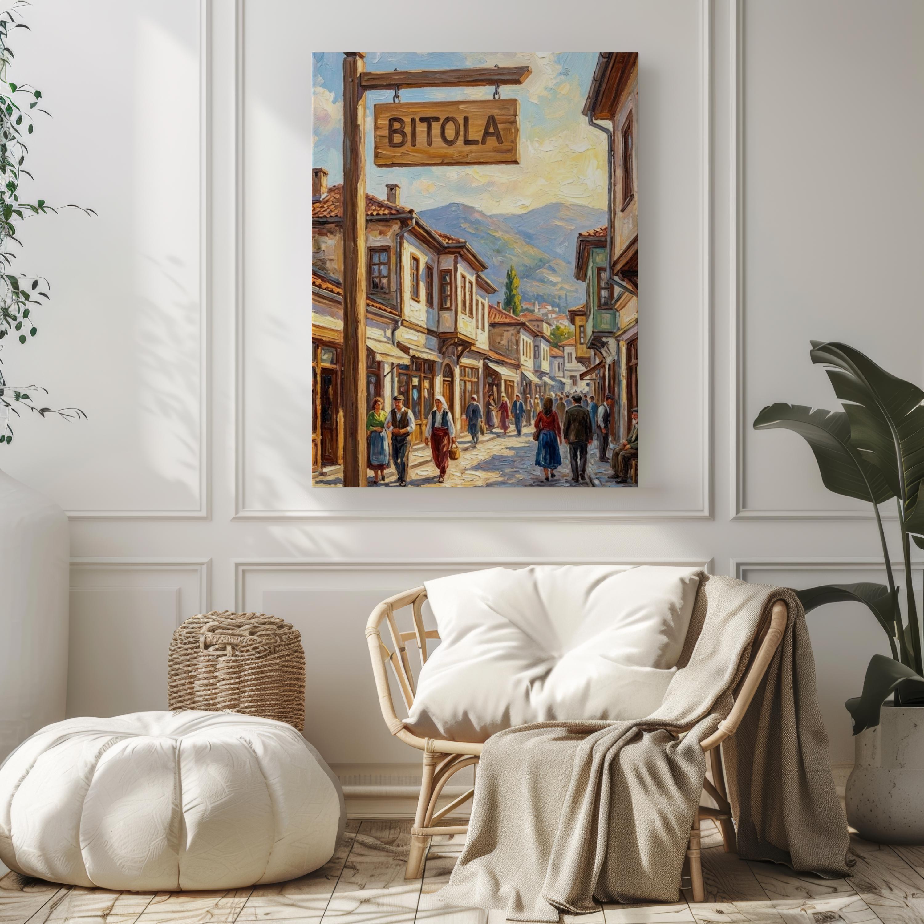Bitola Oil Painting Art Print: North Macedonia Street Sign Travel Poster