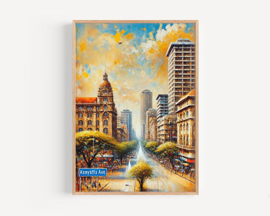 Kenya Kenyatta Ave Wall Art Nairobi Print Travel Poster Kenya Decor Housewarming Gift African Cityscape Illustration