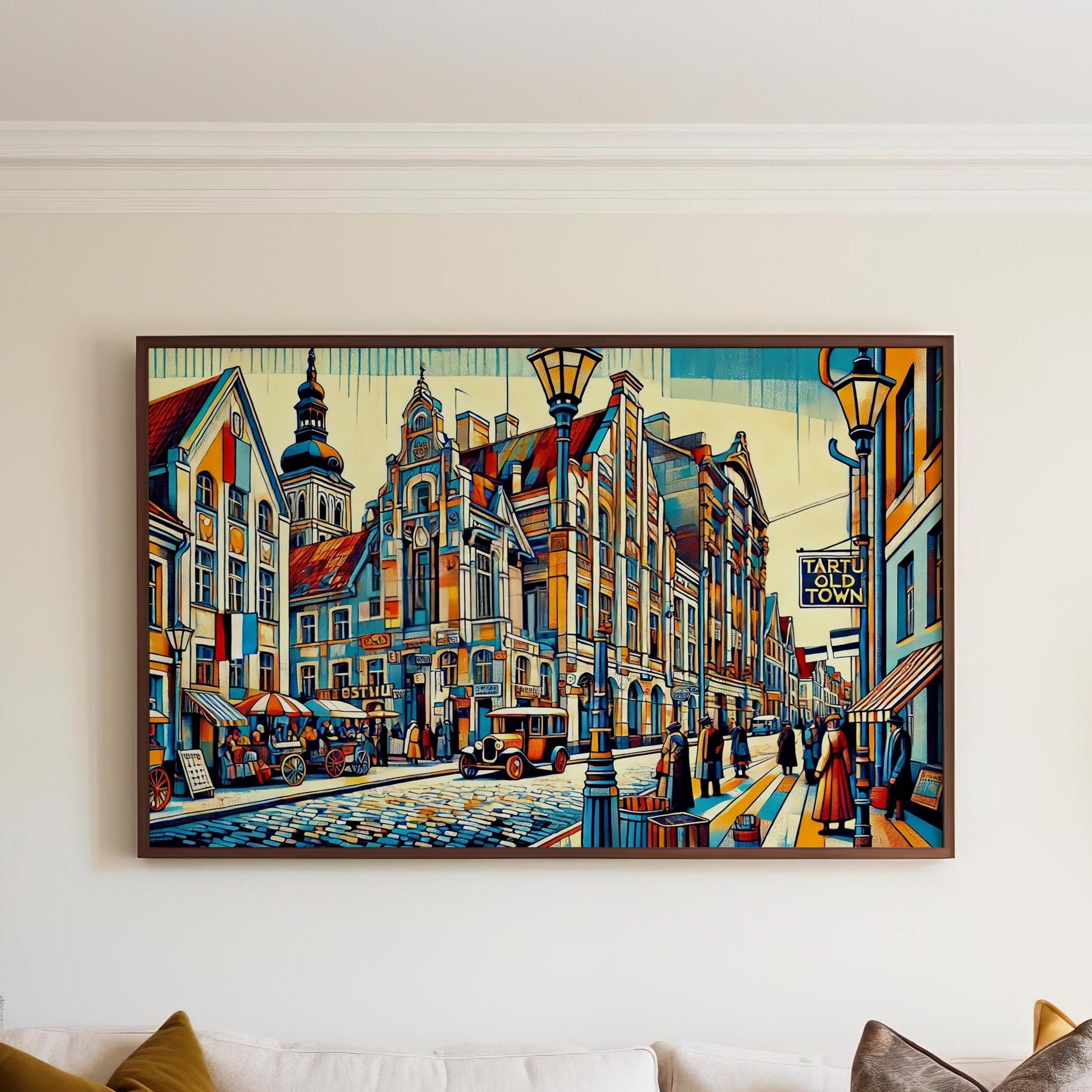 Tartu Old Town Vintage Print - Tartu, Estonia