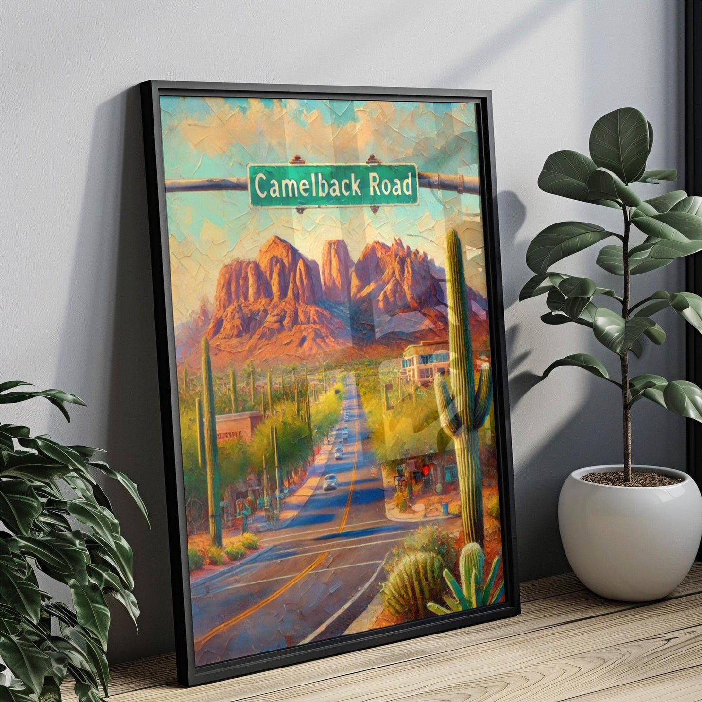 Camelback Road Wall Art, Arizona Street Sign Print, Phoenix Landscape Decor, Desert Cacti Scene, Travel Souvenir, Modern City Scene, Gift