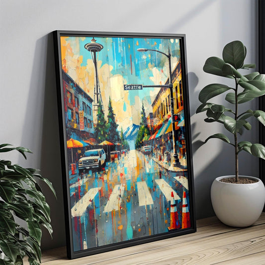 Wall Art Seattle Print – Washington Travel Poster, USA Souvenir & Housewarming Gift, Modern Cityscape Decor