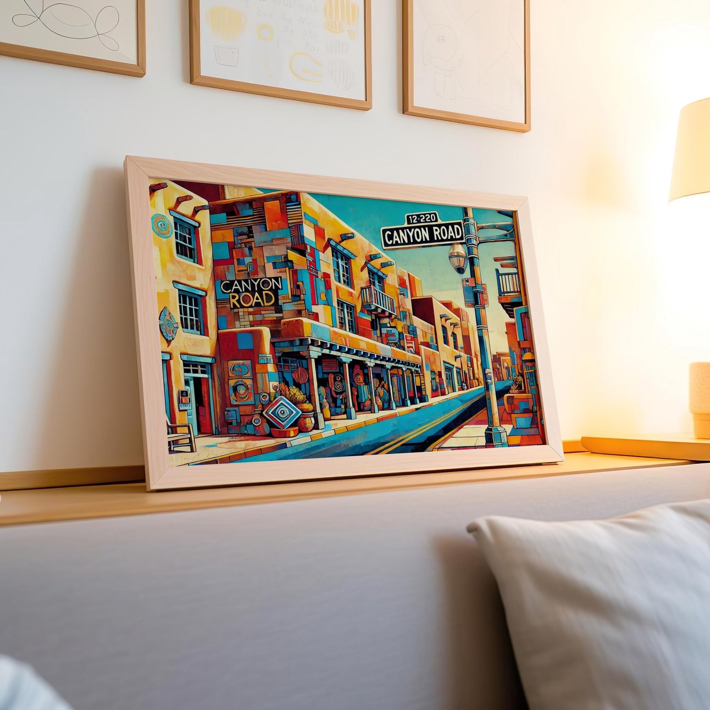 Canyon Road Wall Art - Cubism Print, Santa Fe NM Gift, New Mexico Travel Poster, Housewarming & Souvenir Art Decor