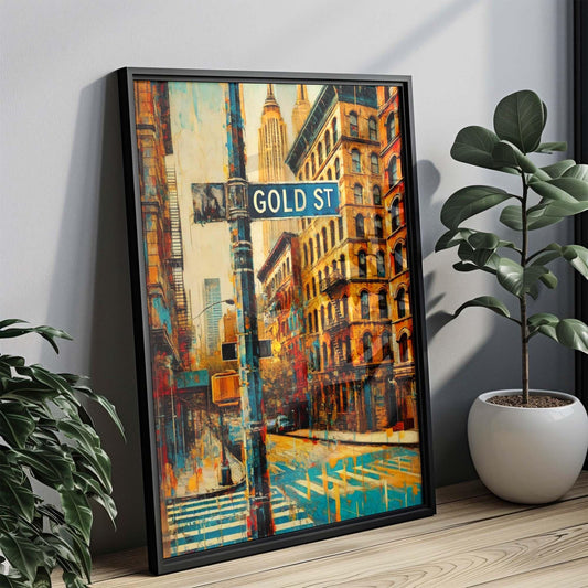 Gold St Print Manhattan Art, NYC Wall Art, New York Poster, Gold Street Decor, Travel Gift, Housewarming Gift, NYC Home Art