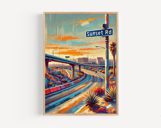 Sunset Rd Wall Art, Sunset Road Print, Las Vegas Art, LV Gift, Travel Print, Travel Poster, Housewarming Gift, Nevada Artwork