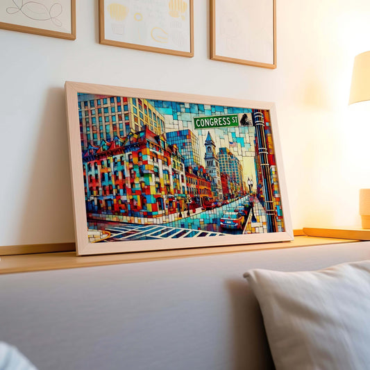 Boston Art Congress Street Wall Art Print - Boston Travel Poster, Massachusetts Gift, Housewarming Decor, Cityscape Illustration