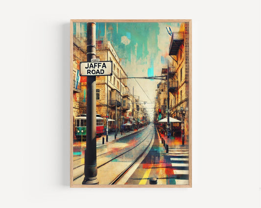 Jaffa Road Wall Art Print - Jerusalem Travel Poster, Israel Gift & Home Decor, Israeli Street Art, Housewarming Present