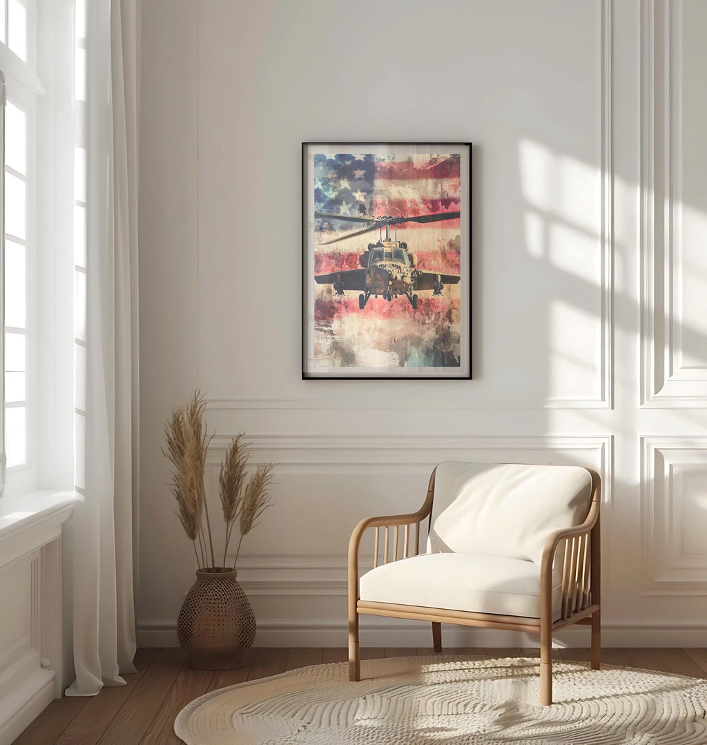 Army Helicopter Wall Art Vintage - USA