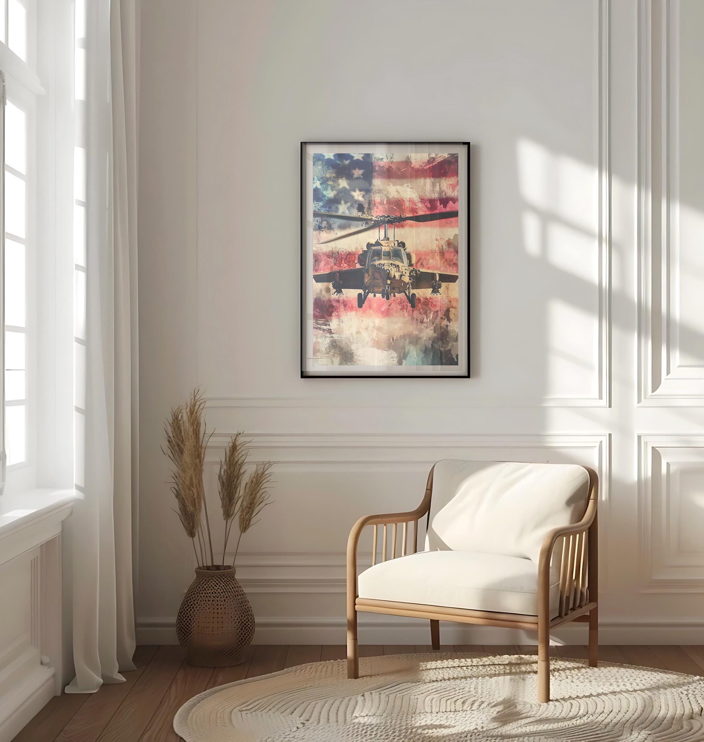 Army Helicopter Wall Art Vintage - USA