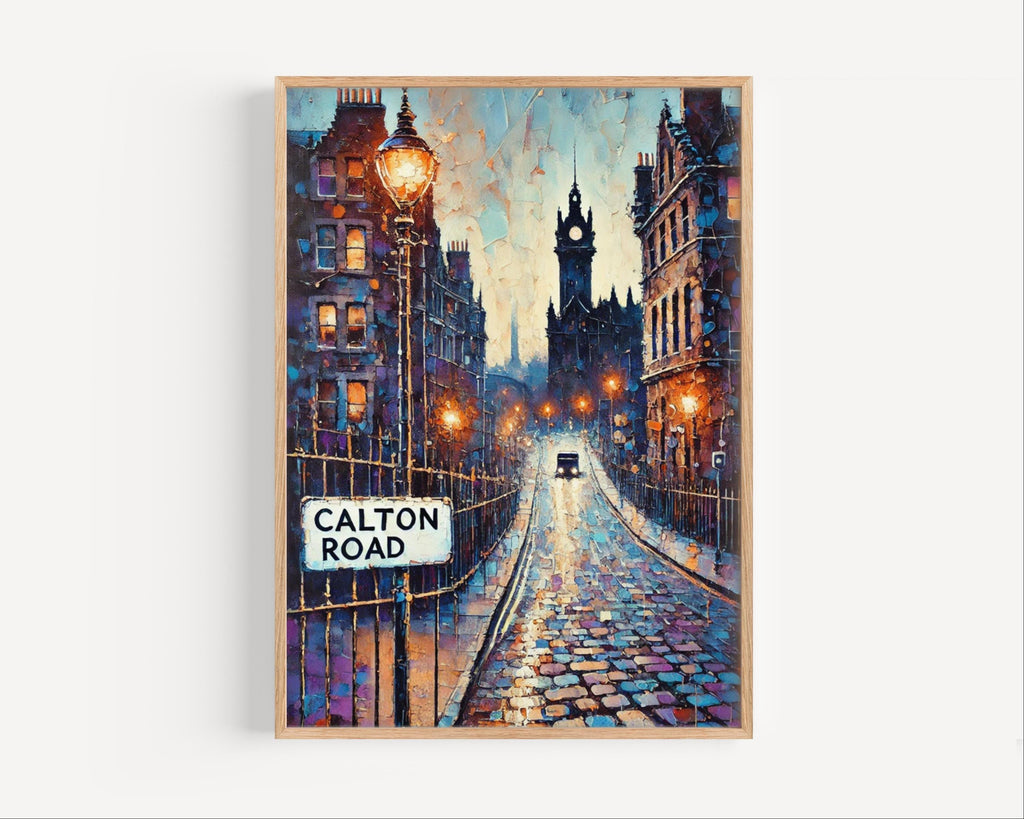 Calton Road Oil Painting Art Print: Edinburgh Scotland Street Sign Travel Poster