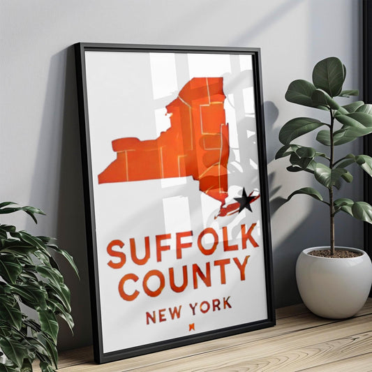 New York Suffolk County Wall Art Print – Travel Map Home Decor, NY Gift, College Dorm & Housewarming Artwork