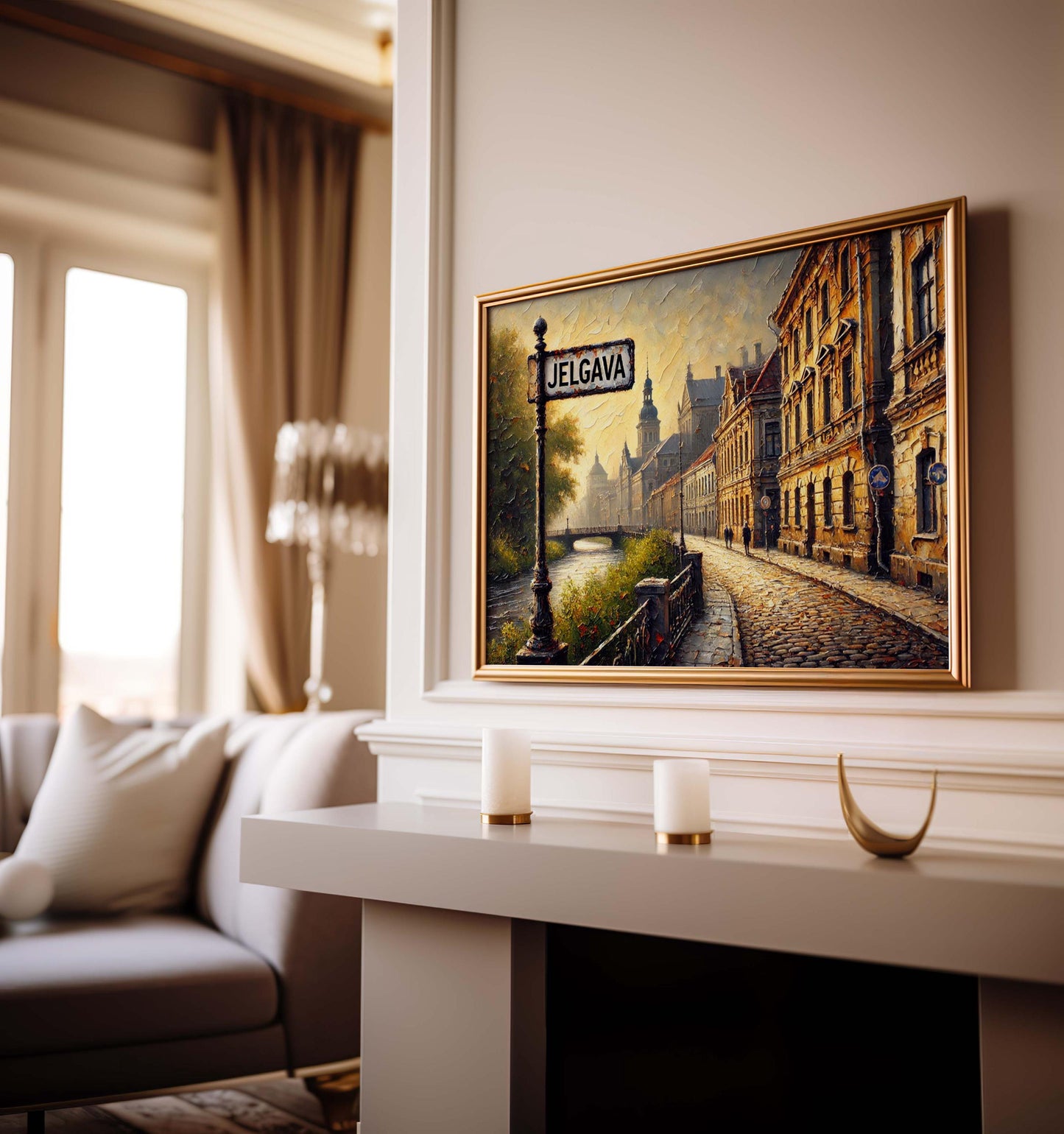 Handmade Jelgava Latvia Cityscape Wall Art: Baltic Travel Souvenir