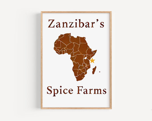 Spice Farms Wall Art Zanzibar Print, African Travel Decor, Housewarming Gift, Africa Map Poster, Unique Home Decoration