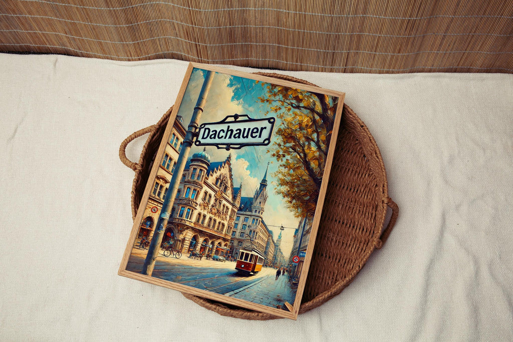 Dachauer Oil Painting Art Print: Munich Germany Street Sign Travel Poster