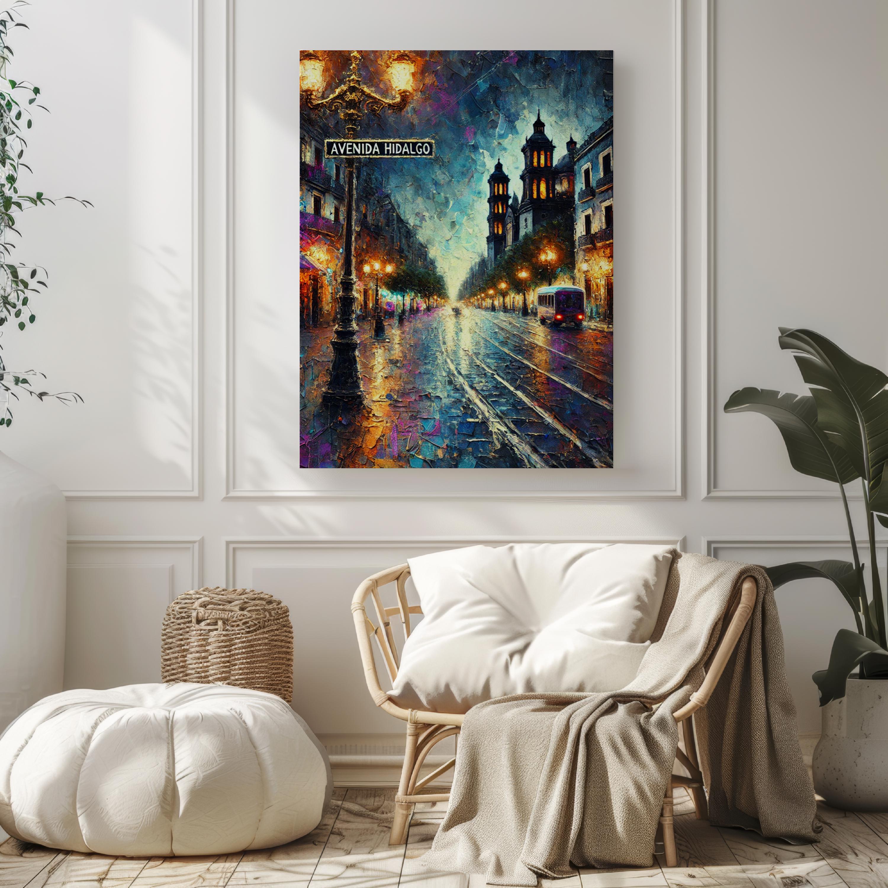 Avenida Hidalgo Oil Painting Art Print: Mexico Street Sign Travel Poster