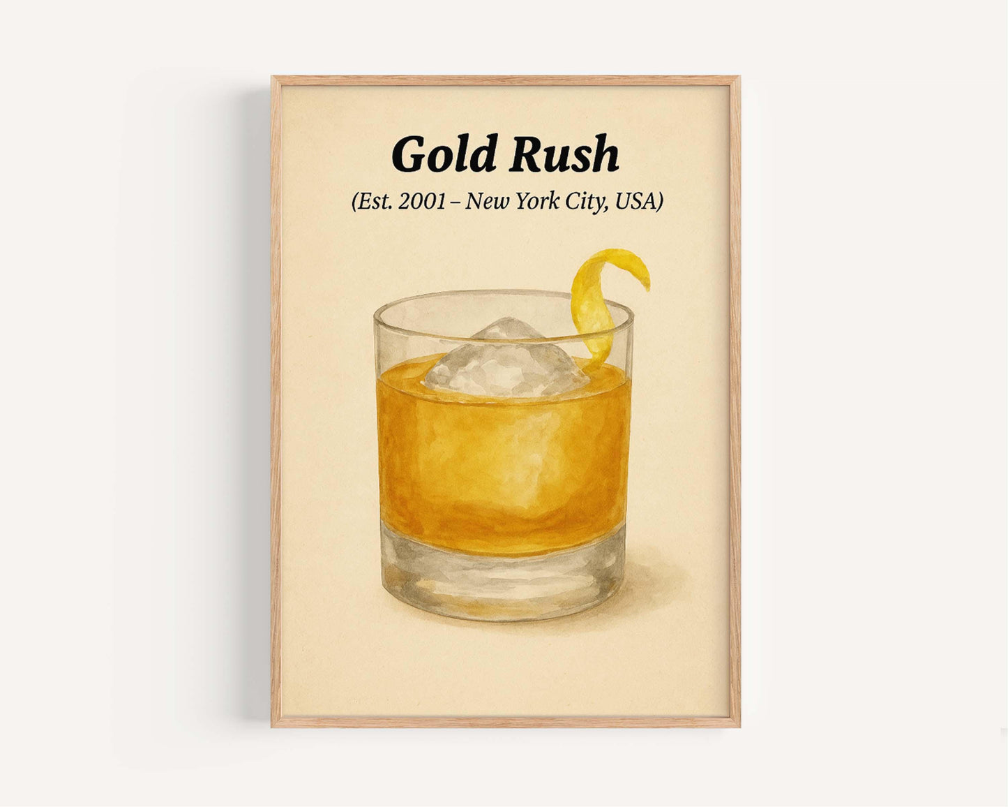 Gold Rush Cocktail Print: Vintage Style Bar Art Illustration