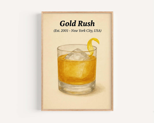 Gold Rush Cocktail Print: Vintage Style Bar Art Illustration