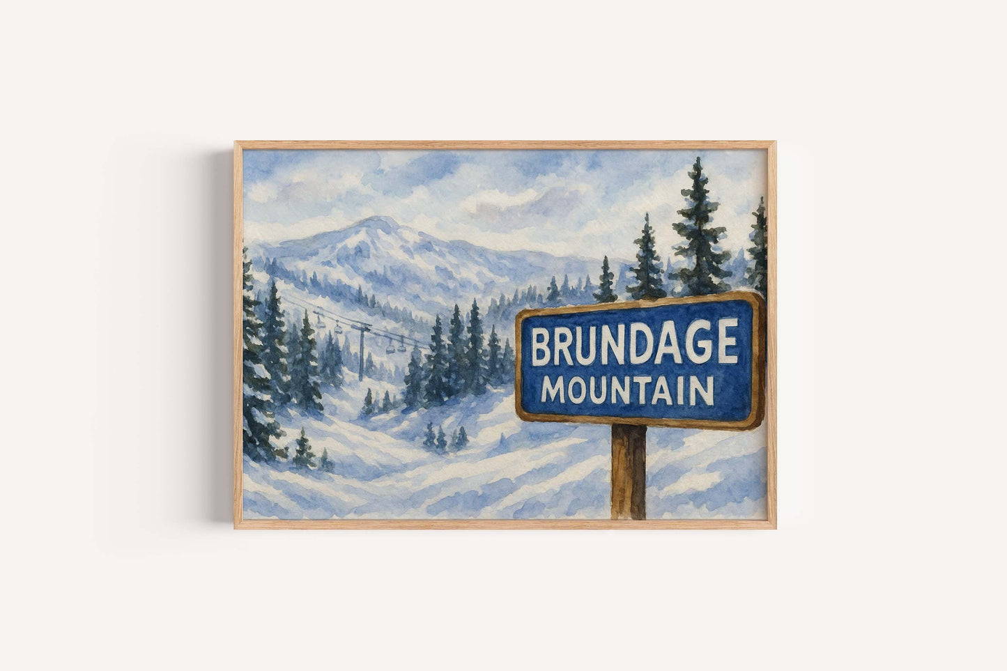 Brundage Mountain Ski Resort Map Art, McCall Idaho Winter Poster