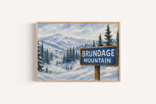 Brundage Mountain Ski Resort Map Art, McCall Idaho Winter Poster