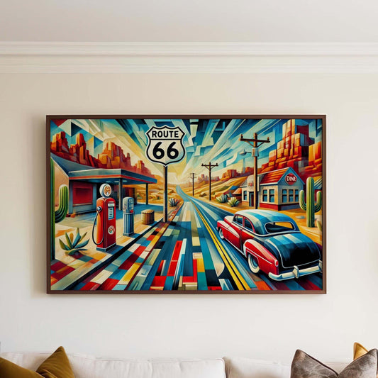 Route 66 Wall Art Print – Vintage Travel Poster & Route Gift for Home Decor, Housewarming, or Road Trip Enthusiast