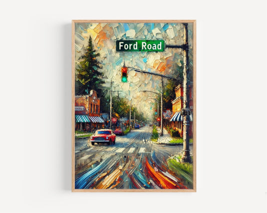 Ford Road Wall Art, Michigan Print, USA Art, “City” Gift, Travel Souvenir, Travel Poster,  “State” Art, PERSONALIZED GIFT