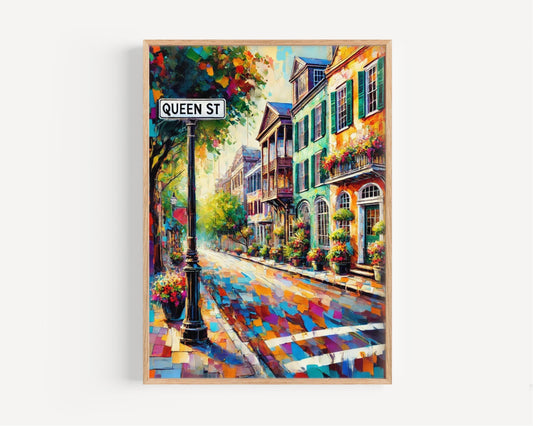 Charleston Wall Art Queen St Print, South Carolina Travel Poster, Housewarming Gift, Charleston Art Decor, Unique Travel Print