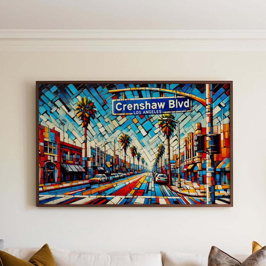 Crenshaw Boulevard Wall Art Print - Los Angeles Travel Poster, CA Gift, Housewarming Decor, Modern LA Street Map Illustration