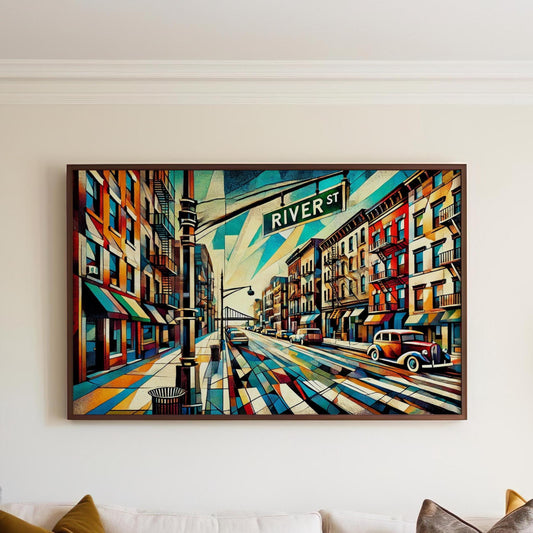 River Street Wall Art Hoboken Cubism Print Jersey City Travel Poster Hudson County Gift Housewarming Artwork