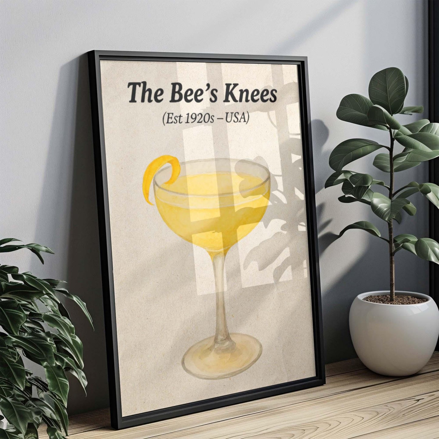 Bees Knees Cocktail Artwork, Gin Drink Print, Prohibition Era Art, Retro Mixology Wall Art, Lemon Garnish Poster, Home Bar Decor