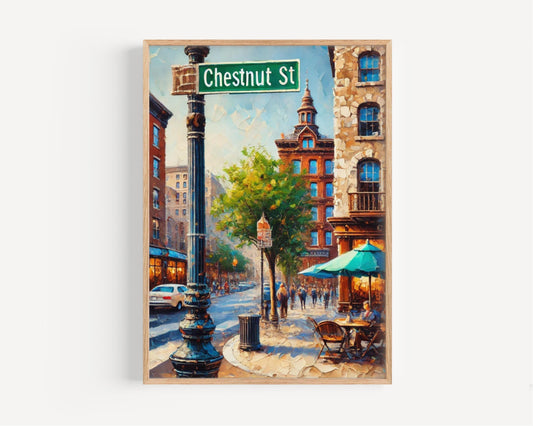 Chestnut Street Wall Art Philadelphia Pennslyvania Travel Poster Cityscape Home Decor Gift for Philly Lovers